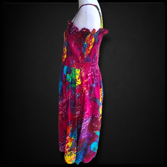 Metropolitan Midi Colorful Button Strap Stretch Ruffle Plus Size Dress 1X - Picture 5 of 12